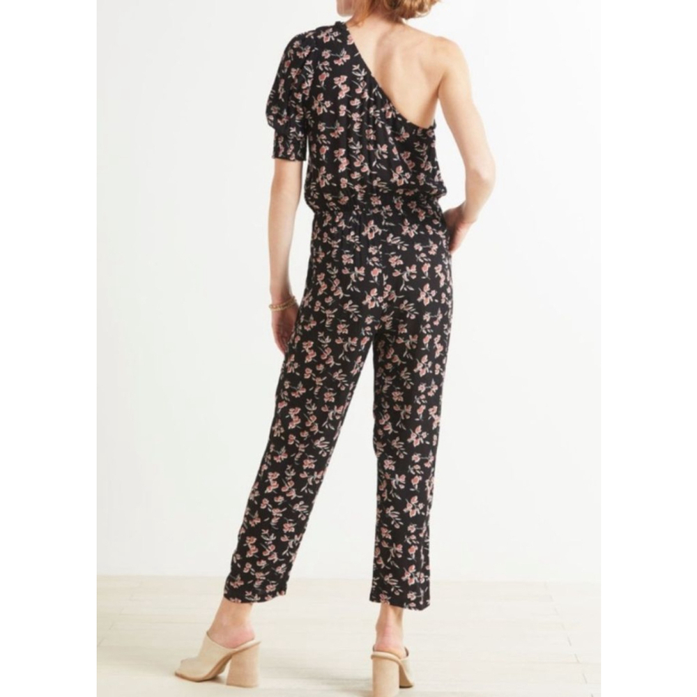Women's Roan + Ryan Jumpsuit Size M Black Floral One Shoulder - Picture 3 of 7
